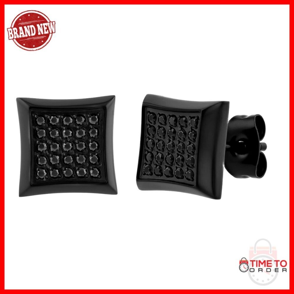 Stainless Steel Square Stud Earrings with Cubic Zirconia Pushback Closure